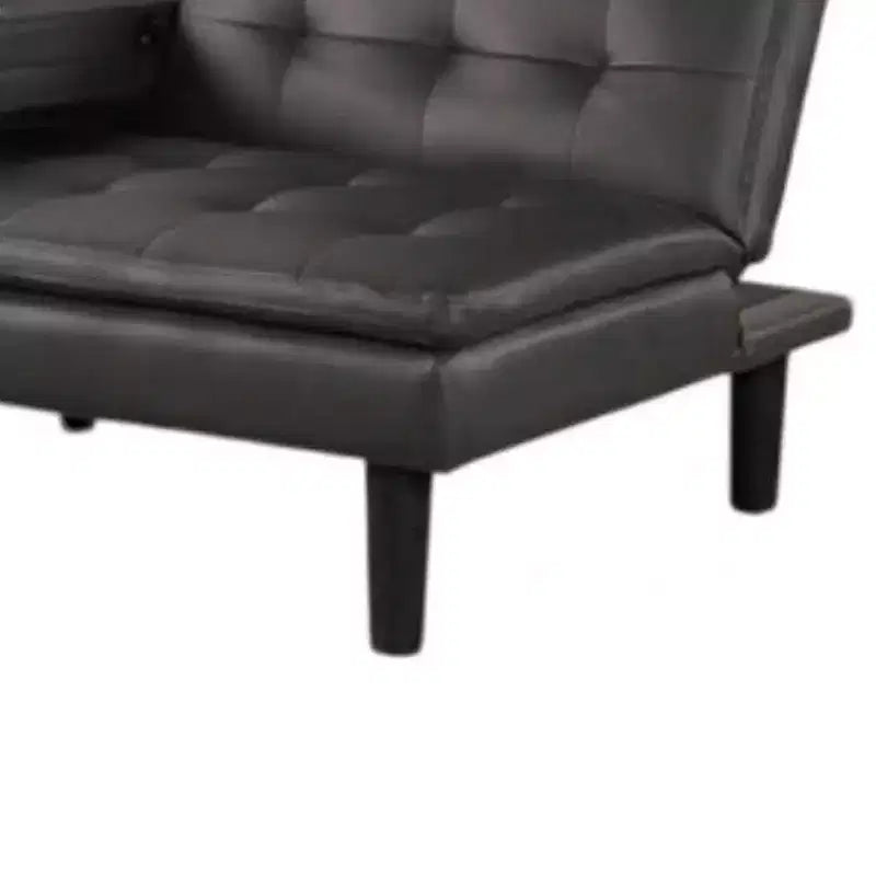 Futon Sofa Bed, Drop-Down Tray and Cupholder, Gray Faux Leather