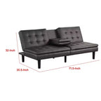 Canapé-lit futon, plateau rabattable et porte-gobelet, similicuir gris