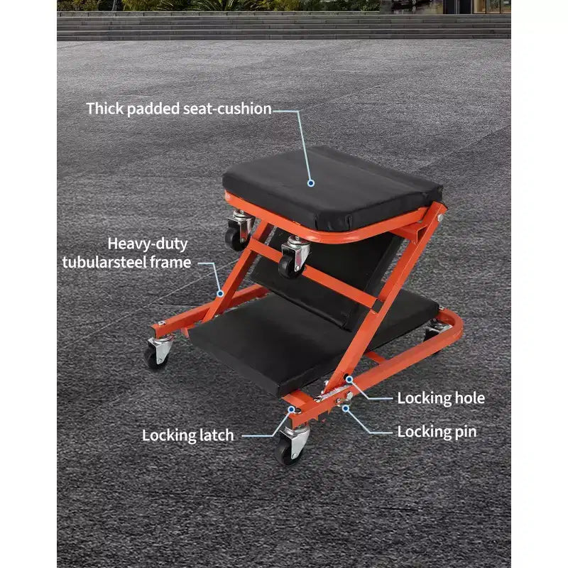 Z-Creeper Seat on Wheels, 2-in-1 Foldable Garage Creeper Shop Seat, 6 Swivel Casters, 330 LBS Capacity