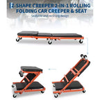Siège roulant Z-Creeper, siège d'atelier pliant 2-en-1, 6 roulettes pivotantes, capacité de 150 kg