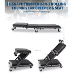 Siège roulant Z-Creeper, siège d'atelier pliant 2-en-1, 6 roulettes pivotantes, capacité de 150 kg