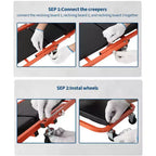 Siège roulant Z-Creeper, siège d'atelier pliant 2-en-1, 6 roulettes pivotantes, capacité de 150 kg
