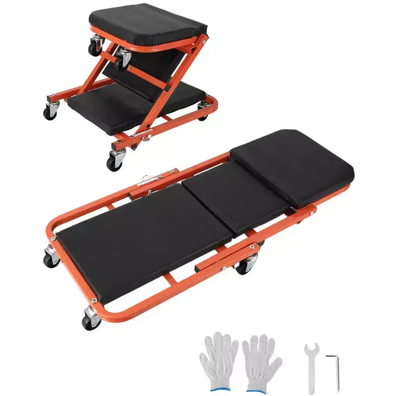 Z-Creeper Seat on Wheels, 2-in-1 Foldable Garage Creeper Shop Seat, 6 Swivel Casters, 330 LBS Capacity