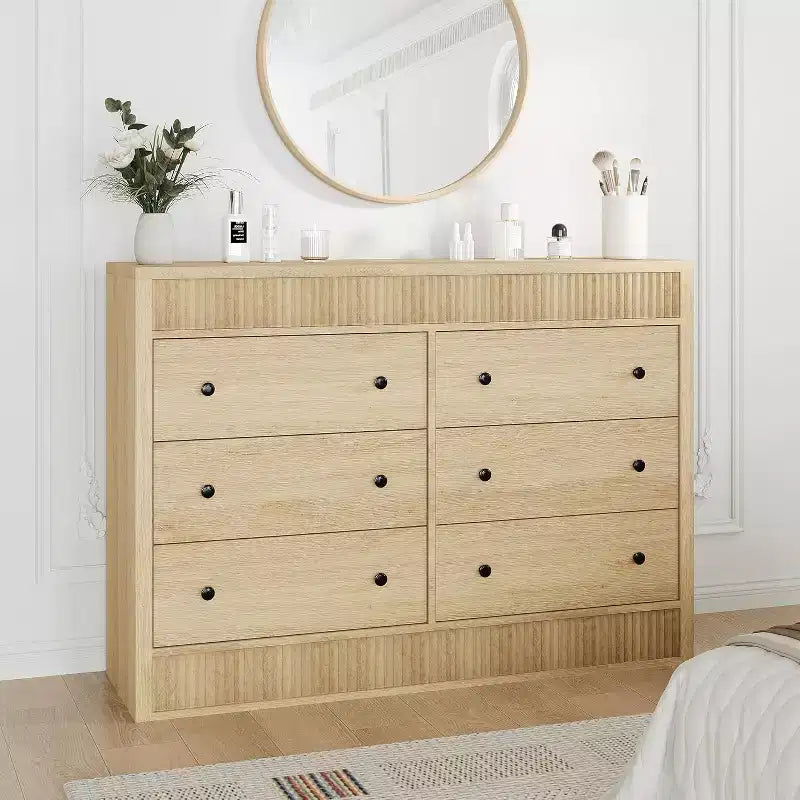 Drawer Dresser with Wooden Fluted Design, Modern Oak Chest of Drawers, Storage Organizer for Bedroom, Living Room, Hallway, Entryway, Natural Oak