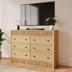 Commode avec façade cannelée en bois, commode moderne en chêne, meuble de rangement pour chambre, salon, couloir, entrée, chêne naturel