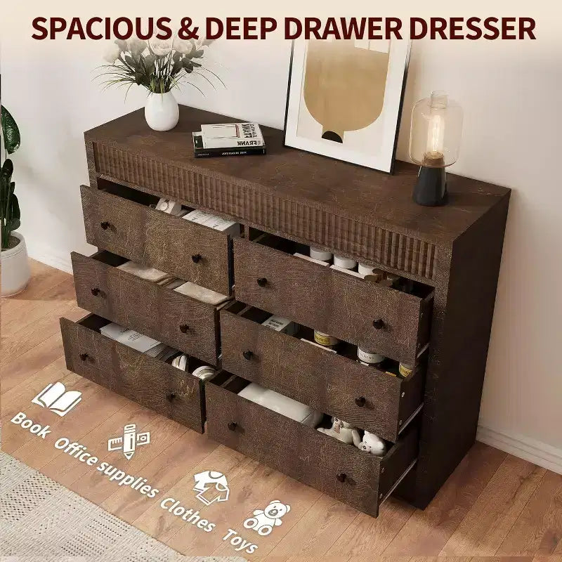 Drawer Dresser with Wooden Fluted Design, Modern Oak Chest of Drawers, Storage Organizer for Bedroom, Living Room, Hallway, Entryway, Natural Oak
