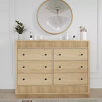 Commode avec façade cannelée en bois, commode moderne en chêne, meuble de rangement pour chambre, salon, couloir, entrée, chêne naturel