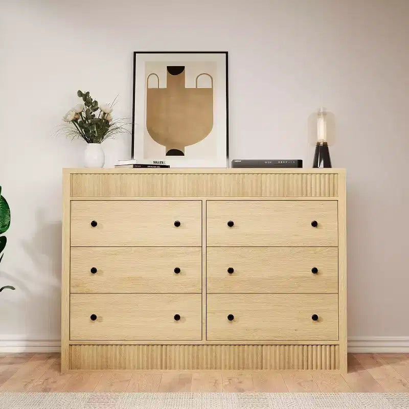 Drawer Dresser with Wooden Fluted Design, Modern Oak Chest of Drawers, Storage Organizer for Bedroom, Living Room, Hallway, Entryway, Natural Oak