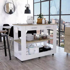 Okak 46IN Kitchen Island with 2 Open Shelves, Kitchen Cart with 2 Drawers and Metal Handles, Kitchen Island On Wheels for Dining Room, Kitchen, White