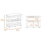 Îlot de cuisine avec 2 étagères ouvertes, chariot de cuisine avec 2 tiroirs et poignées métalliques, îlot de cuisine sur roulettes pour salle à manger, cuisine, blanc
