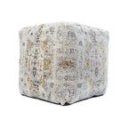 HomeRoots 18 Ivory and Light Gray Upholstered Medallion Pouf Ottoman