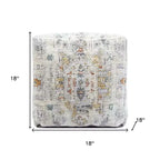 Pouf ottoman médaillon rembourré ivoire et gris clair
