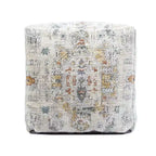 Pouf ottoman médaillon rembourré ivoire et gris clair